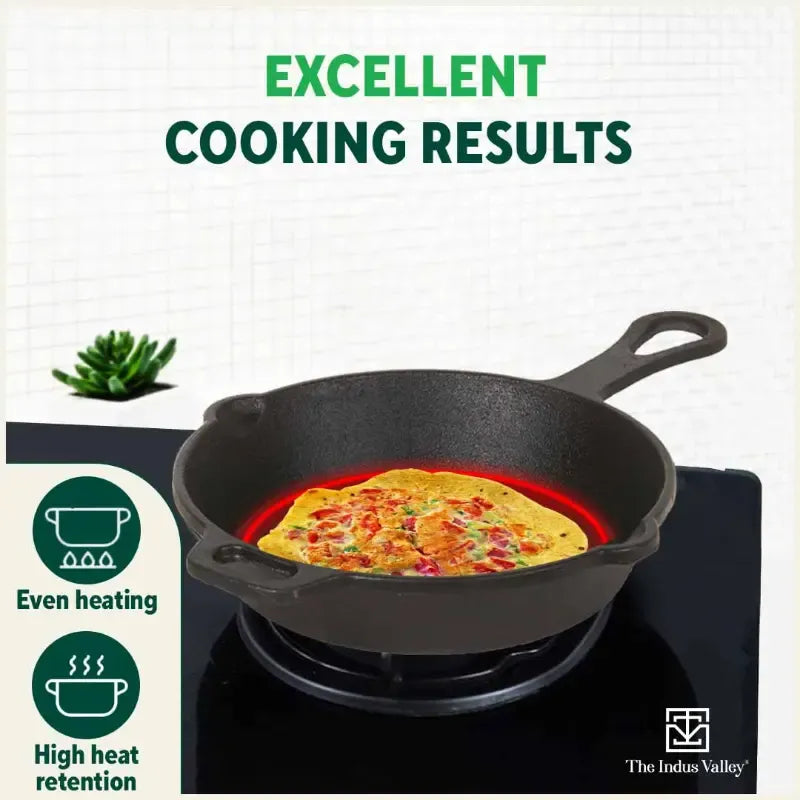 The Indus Valley Castrong Cast Iron Cookware Set - Tawa + Kadai + Fry Pan + Free Flip