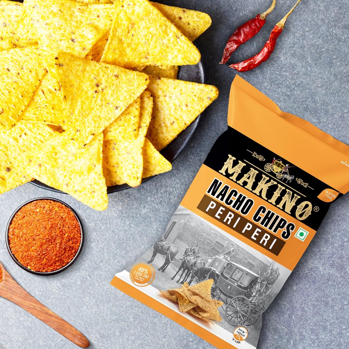 Makino Nacho Chips Peri Peri Flavour - Pack of 3(150g Each Pack)
