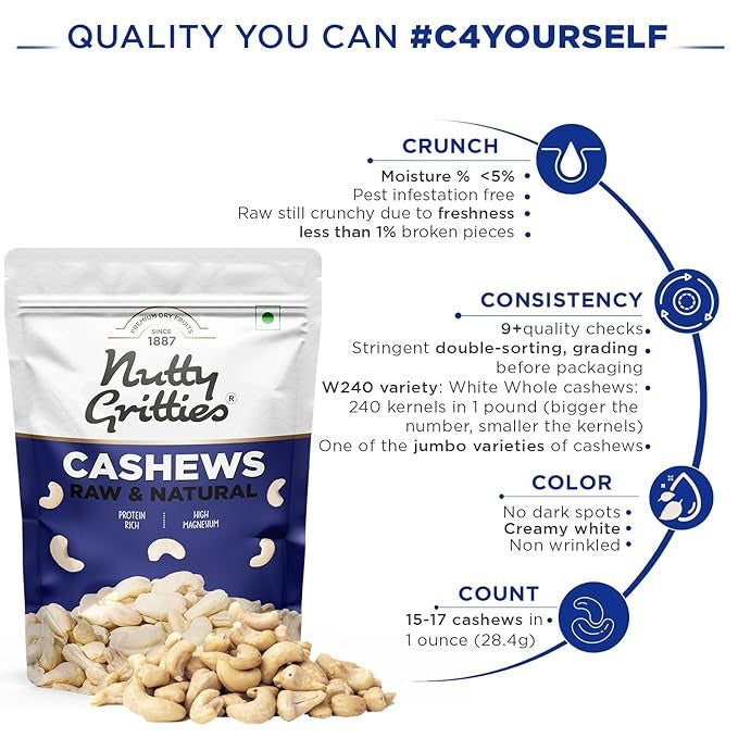 Nutty Gritties Premium Jumbo Size Cashews  - 200g