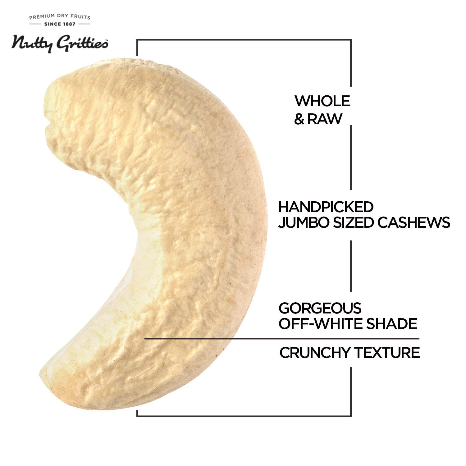 Nutty Gritties Premium Jumbo Size Cashews  - 200g
