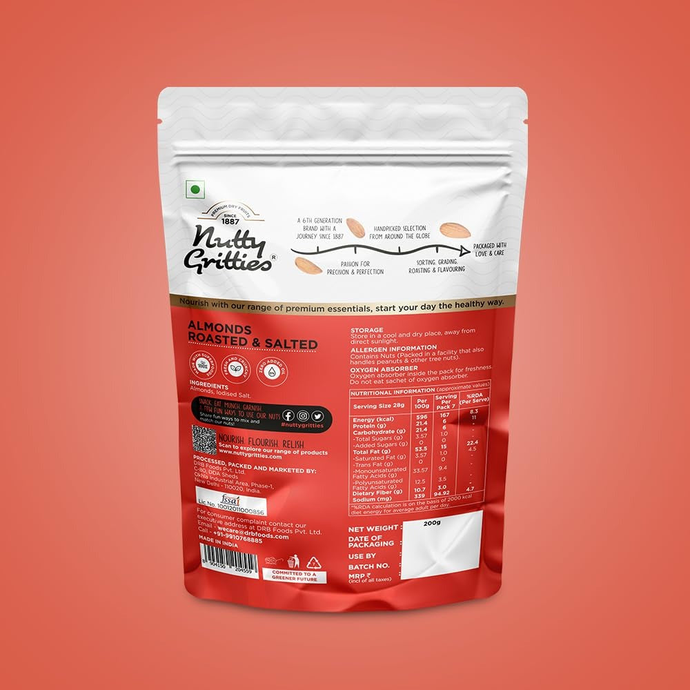 Nutty Gritties Premium California Roasted & Lightly Salted Almonds - 200g