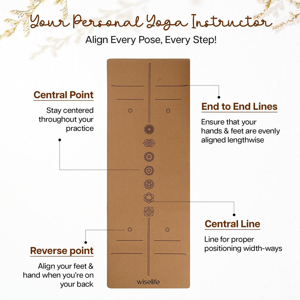 Wiselife Cork Natural Rubber Yoga Mat Extra Large Extra Wide