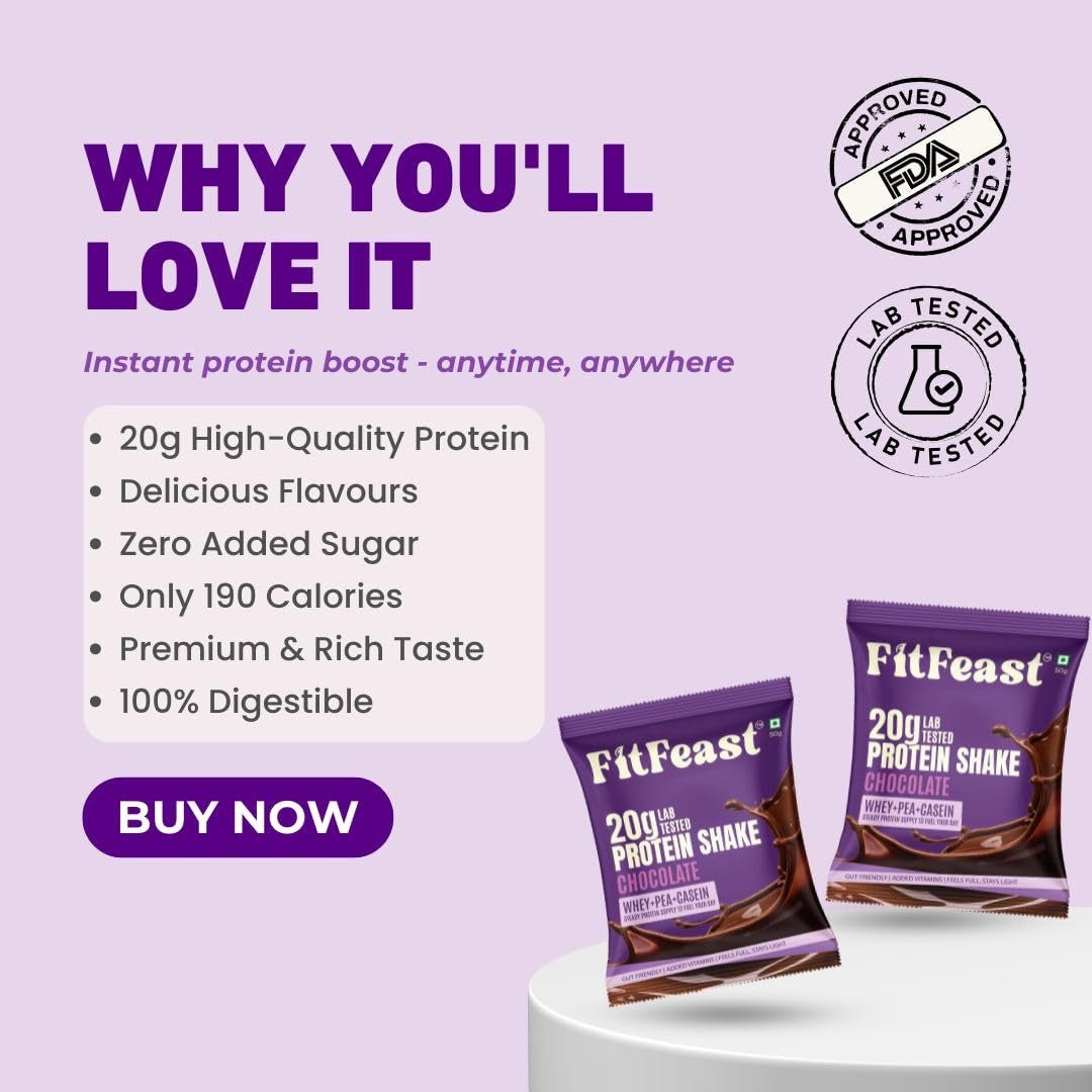 FitFeast Protein Shake Sachet - Pack of 7(20g Each Pack)