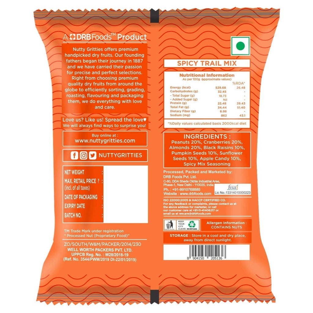 Nutty Gritties Spicy Trail Mix - Pack of 10(24g Each Pack)