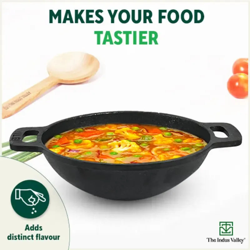 The Indus Valley Castrong Cast Iron Cookware Set - Tawa + Kadai + Fry Pan + Free Flip