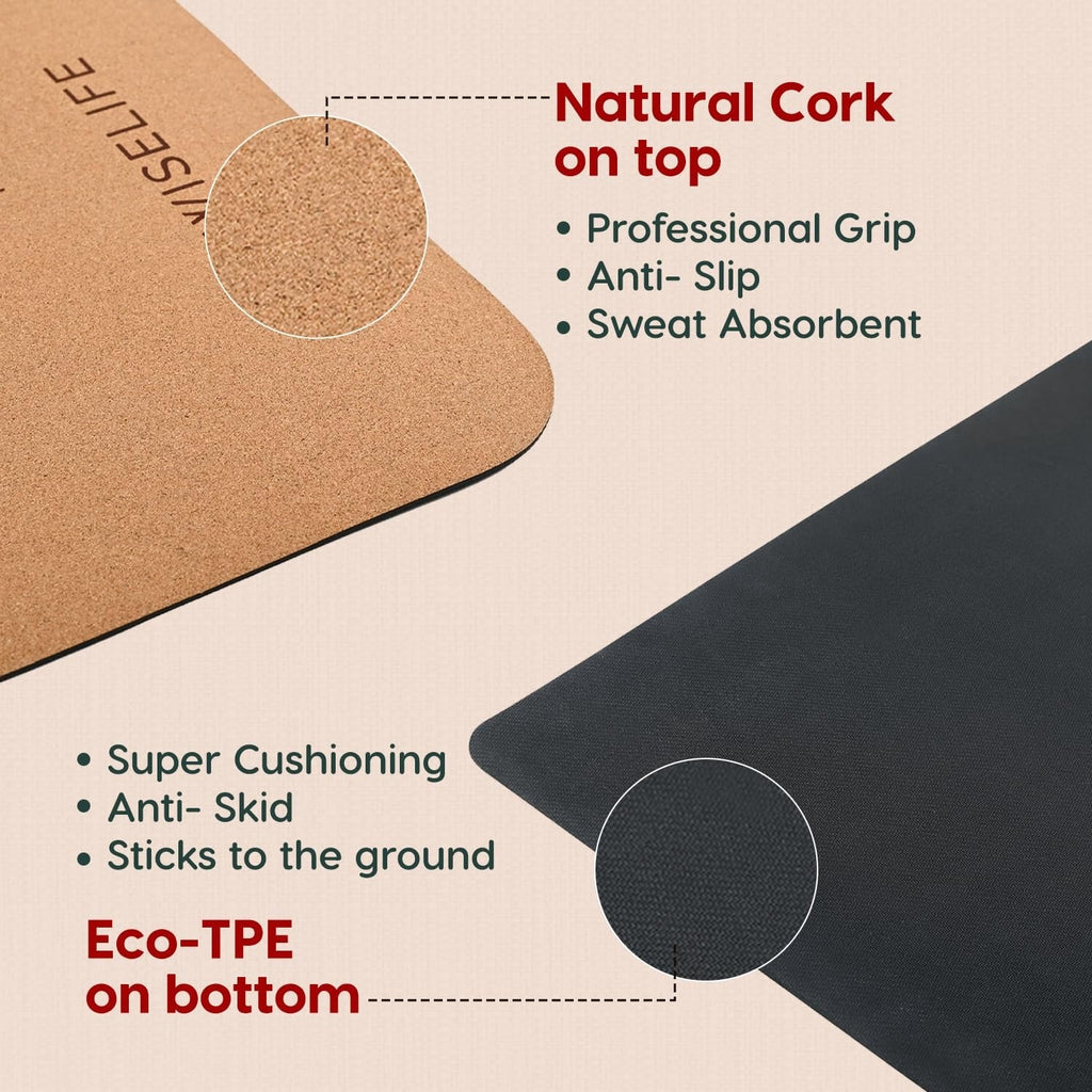 Wiselife Cork & Tpe Yoga Mat Extra Thick Extra Long Extra Wide Exercise