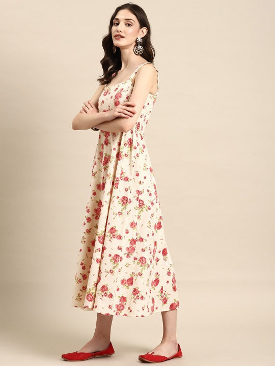 Anayna Floral Print A-Line Midi Dress