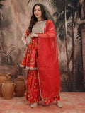 Sangria Women Floral Printed Pleated Kurta with Sharara & With Dupatta