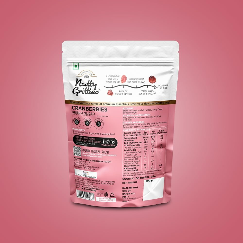 Nutty Gritties Dried US Cranberries -  200g