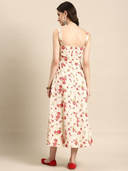 Anayna Floral Print A-Line Midi Dress