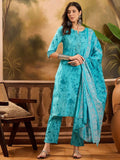 Sangria Women Floral Printed Cotton Kurta with Trousers & Dupatta