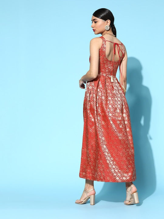Anayna Women Brocade Balconette Neck Long Dress
