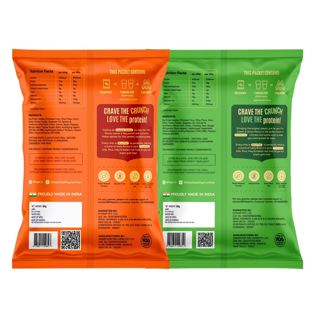 FitFeast Protein Chips - Variety Pack(  Peri Peri & Cream and Onion)