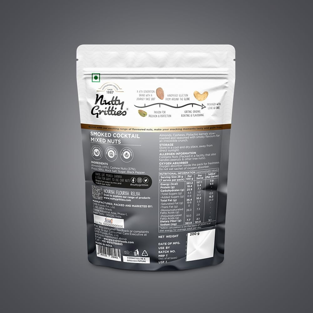 Nutty Gritties Premium Smoked Cocktail Mixed Nuts - 200g