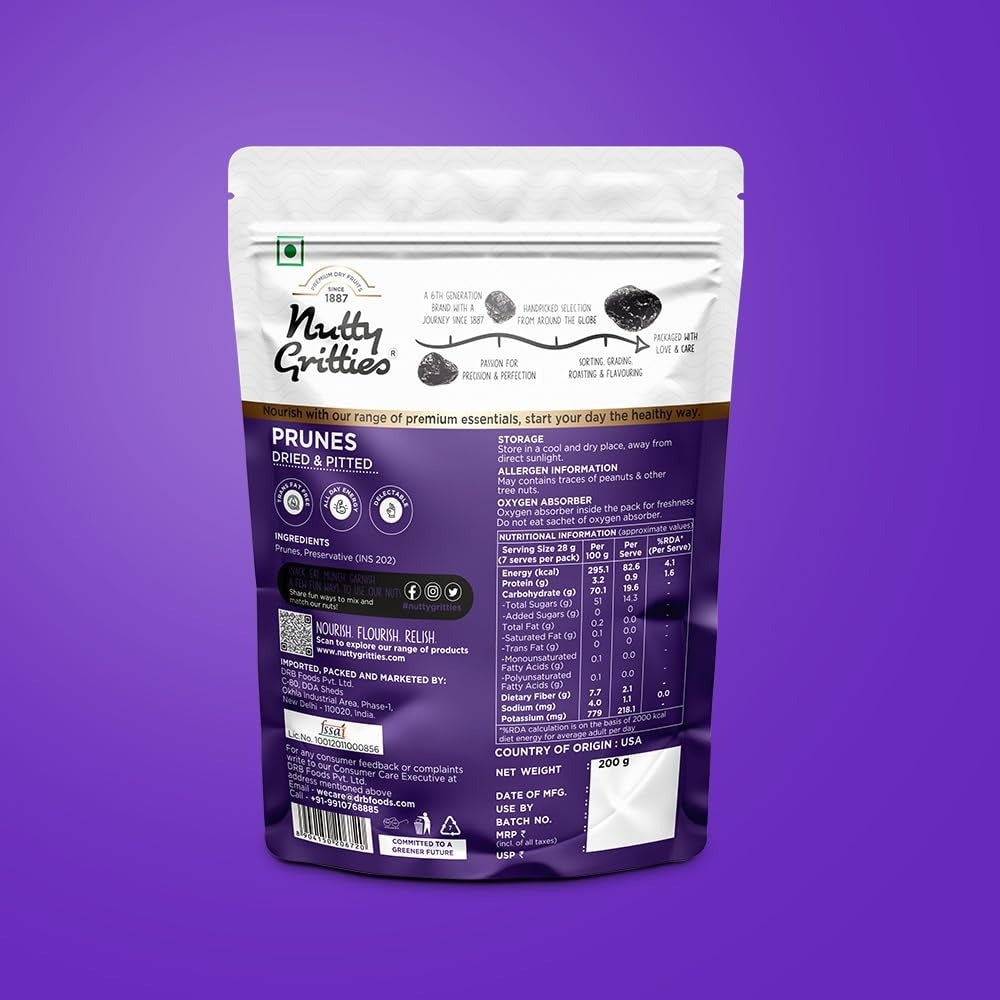 Nutty Gritties California Pitted Prunes Dried Fruit Plums - 200g