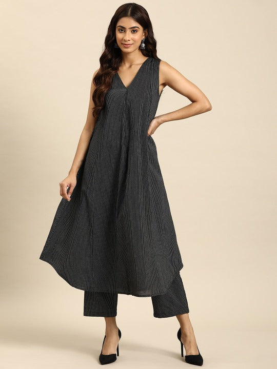 Anayna Striped Regular Pure Cotton Kurta with Trousers