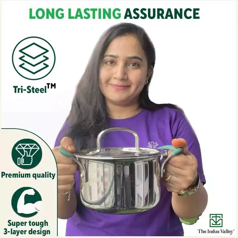 The Indus Valley Tri-Ply Stainless Steel Stockpot Casserole Biryani Pot with Steel Lid