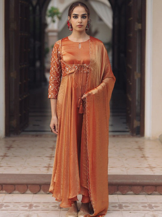 Anayna Women Ethnic Motifs Embroidered Panelled Kurta with Trousers & With Dupatta