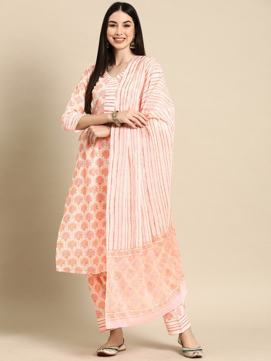 Anayna Women Floral Printed Pure Cotton Kurta with Salwar & With Dupatta