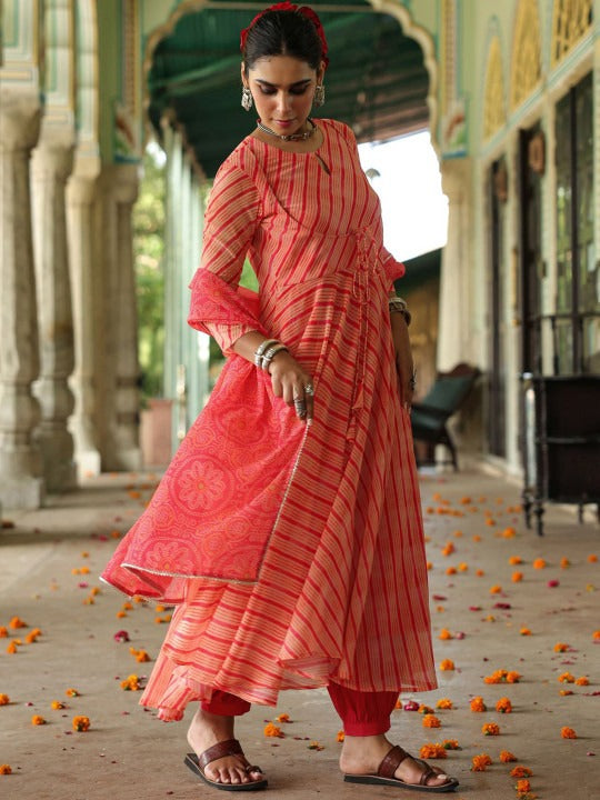 Anayna Bandhani Printed Keyhole Neck Gotta Patti Georgette Kurta Dhoti Pants & Dupatta