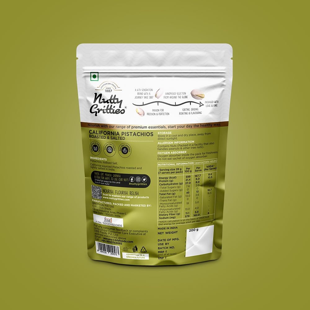 Nutty Gritties California Pistachios Roasted & Salted - 200g