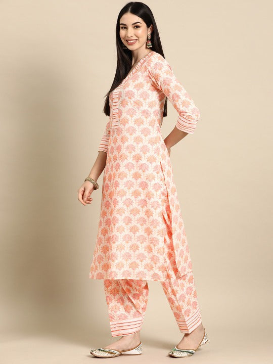 Anayna Women Floral Printed Pure Cotton Kurta with Salwar & With Dupatta