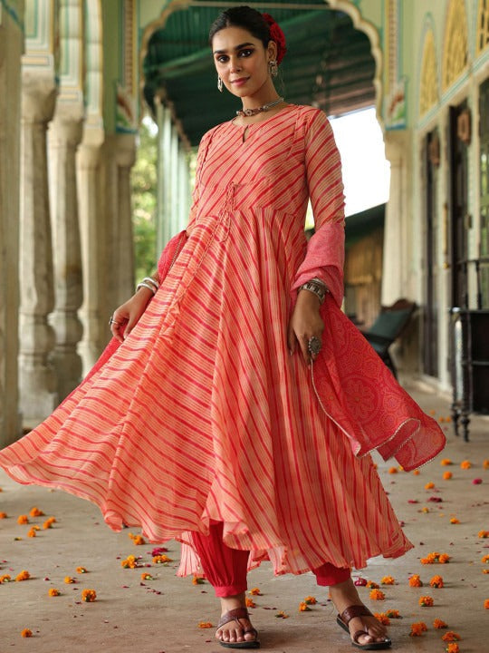 Anayna Bandhani Printed Keyhole Neck Gotta Patti Georgette Kurta Dhoti Pants & Dupatta