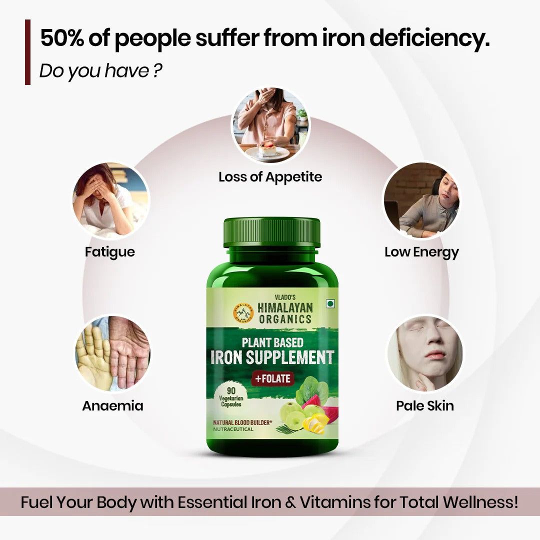 Vlado's Himalayan Organics Plant Based Iron Supplement + Folate Capsules - 90 Caps