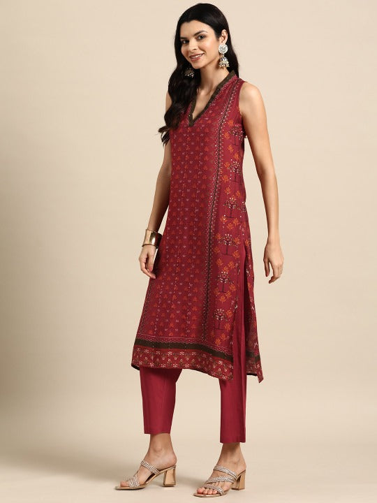 Anayna Women Ethnic Motifs Printed Regular Sequinned Kurta with Trousers