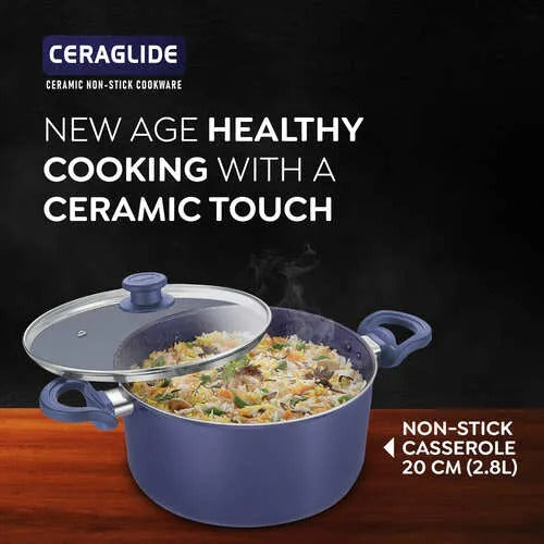 Prestige CeraGlide Ceramic Non-Stick Aluminium Casserole 20cm 2.8L with Glass Lid