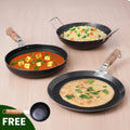 The Indus Valley 100% Pure Iron Cookware Set - Tawa + Fry Pan + Kadai + Free Tadka Pan