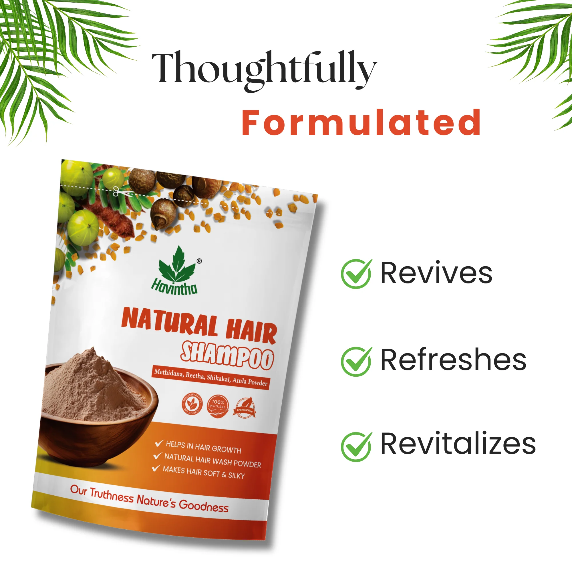 Havintha Amla Reetha Shikakai Powder Natural Hair Shampoo for Hair - 227 Grams