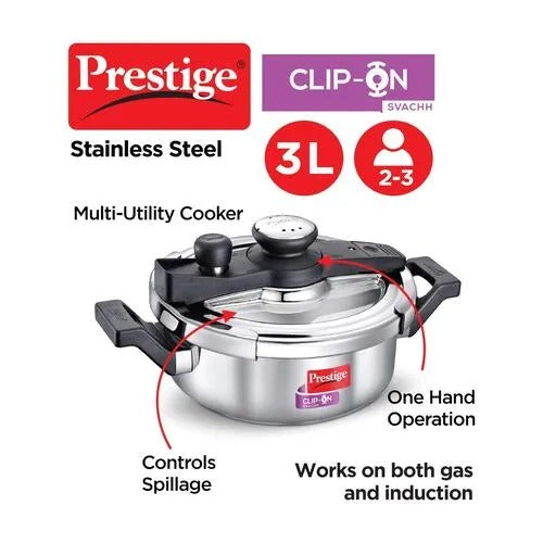 Prestige Clip-On Svachh Stainless Steel Spillage Control Pressure Cooker with Glass Lid