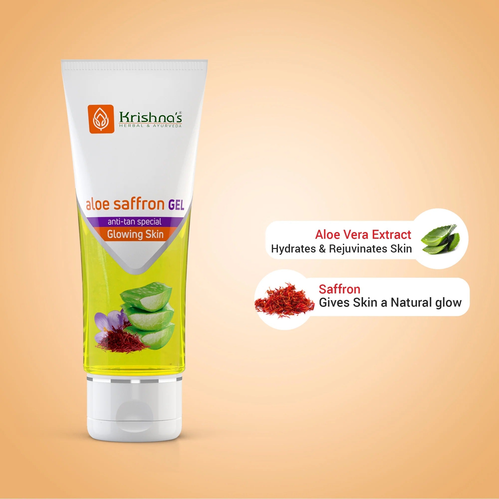 Krishna's Herbal & Ayurveda Aloe Vera Saffron Gel - 100 gms