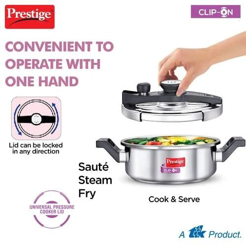 Prestige Clip-On Svachh Stainless Steel Spillage Control Pressure Cooker with Glass Lid