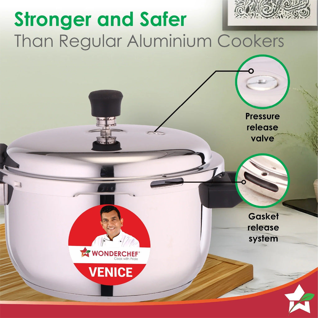 Wonderchef Venice Stainless Steel Pressure Cooker 5L Outer Lid Triply