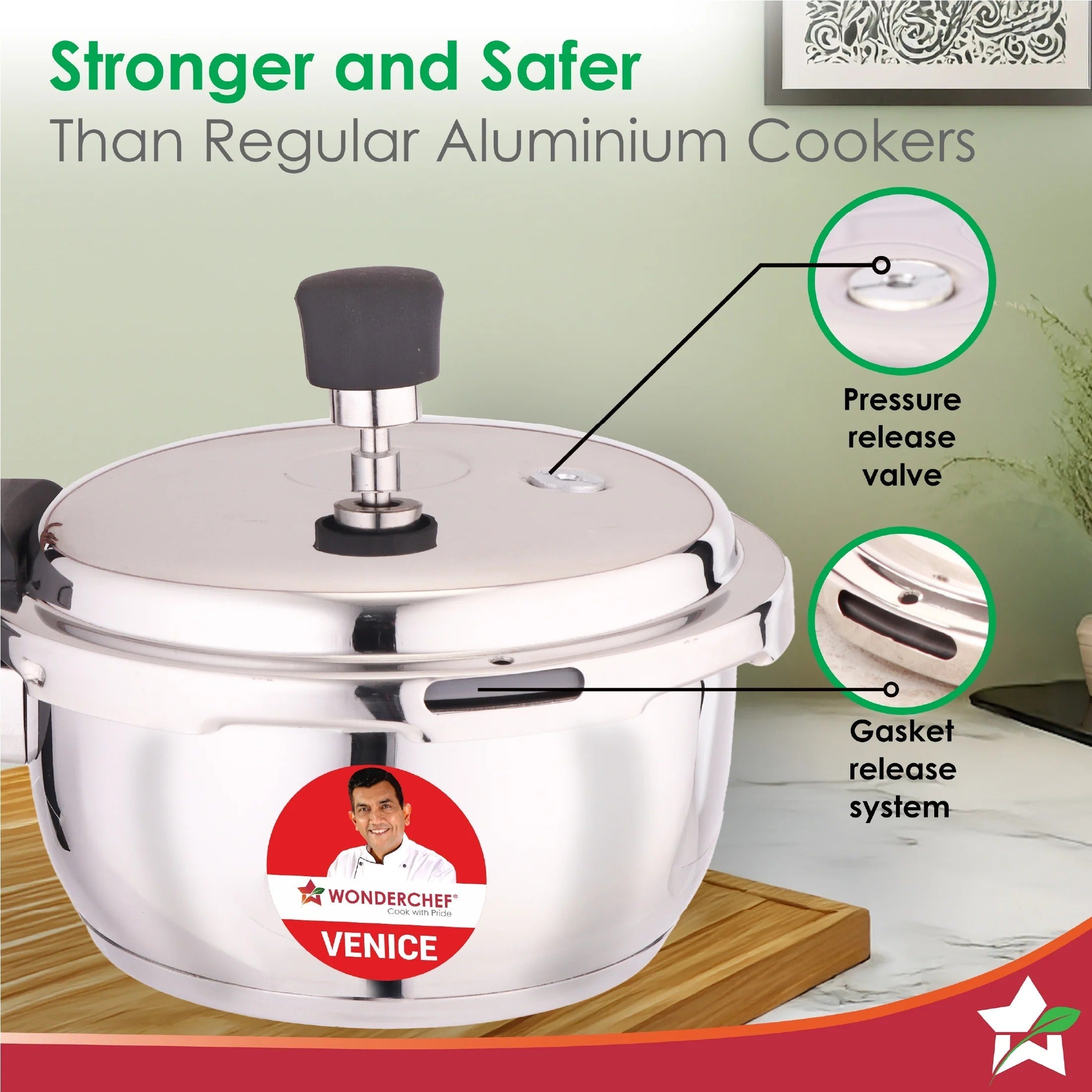 Wonderchef Venice Stainless Steel Pressure Cooker 2L Outer Lid Triply