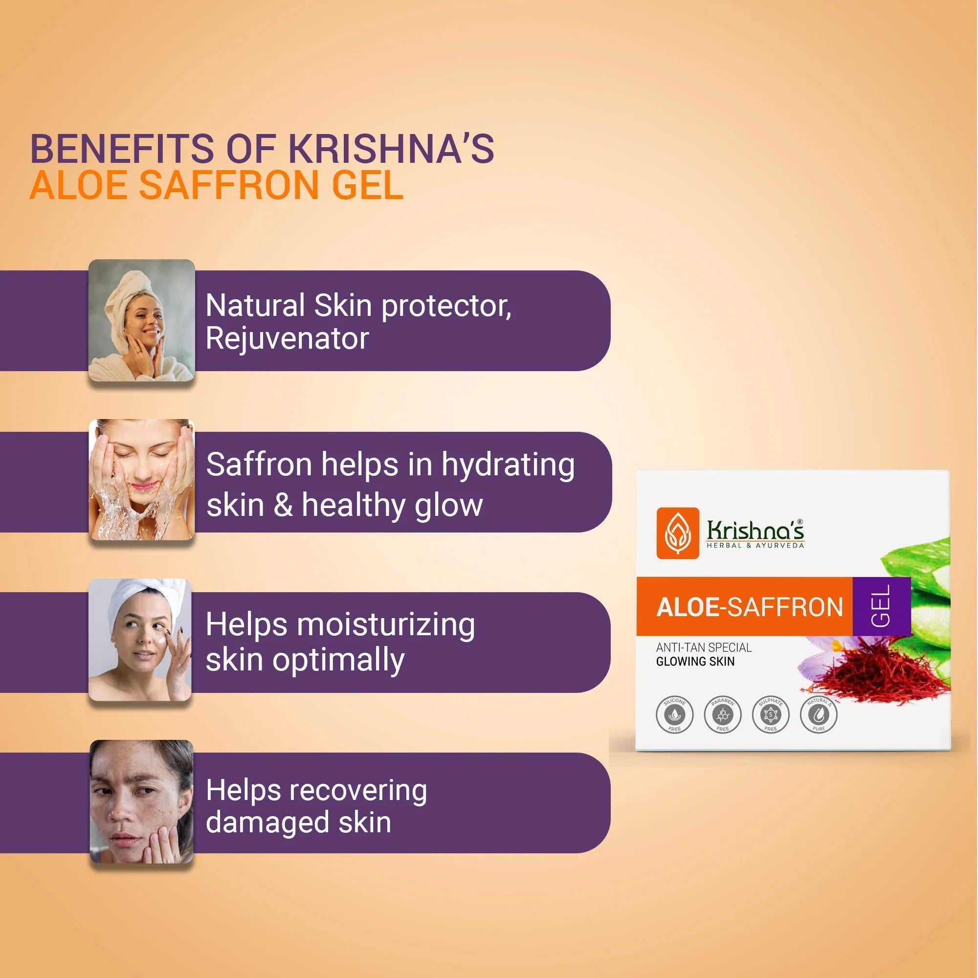 Krishna's Herbal & Ayurveda Aloe Vera Saffron Gel - 100 gms
