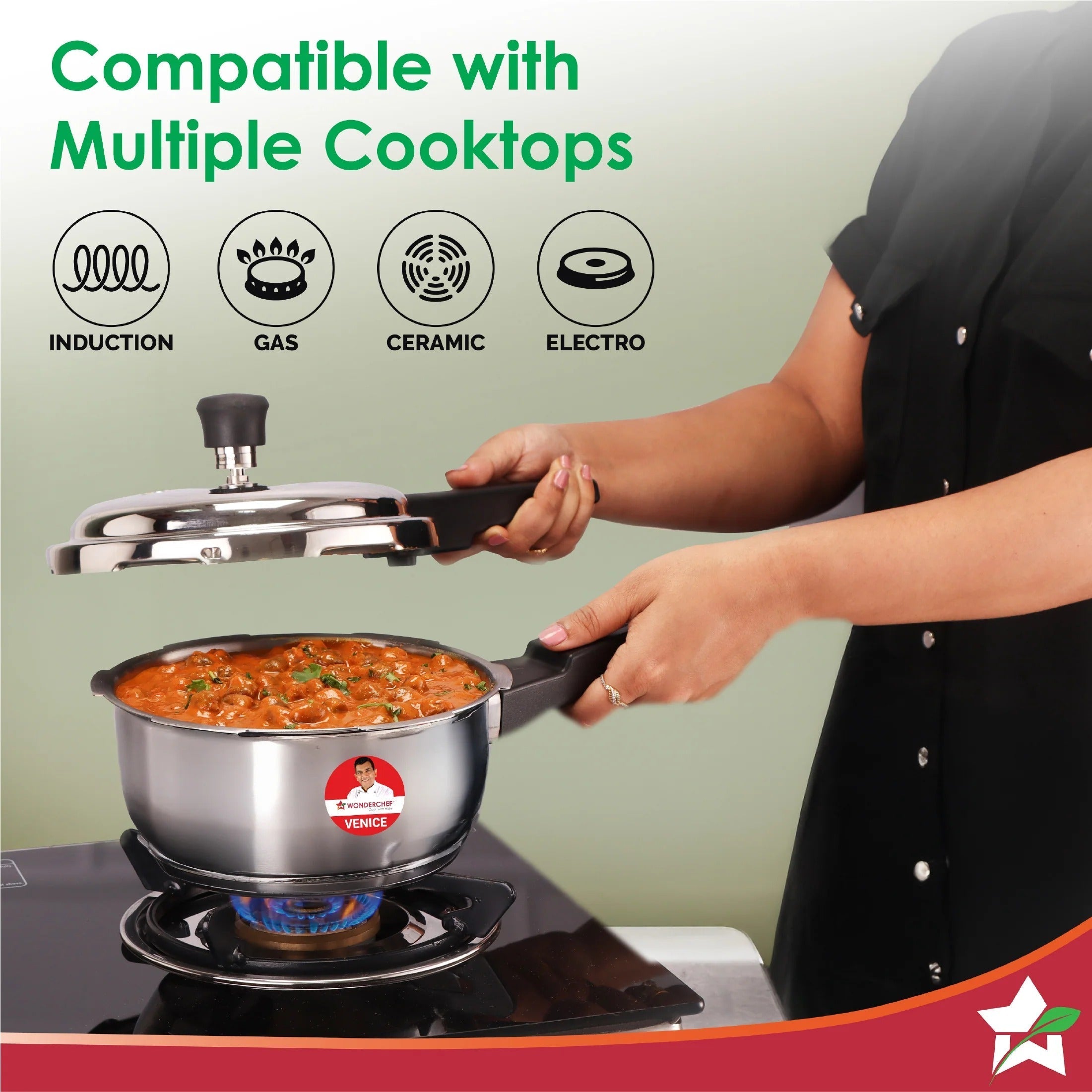 Wonderchef Venice Stainless Steel Pressure Cooker 2L Outer Lid Triply