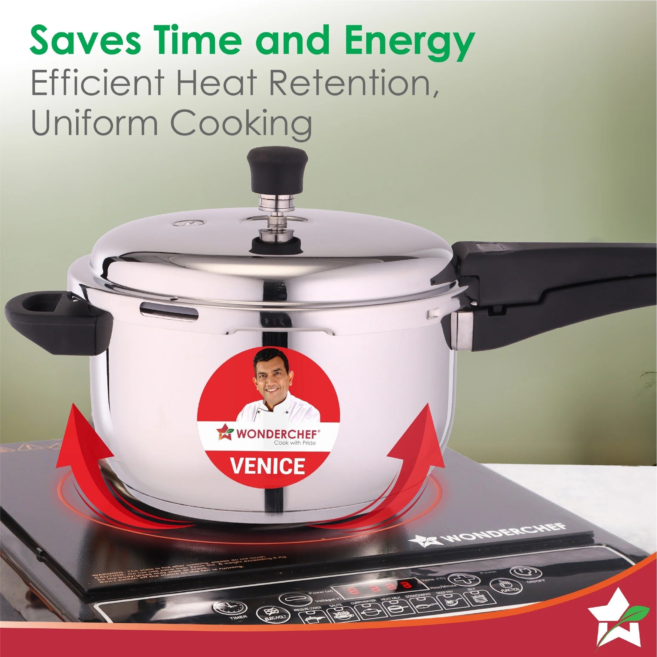 Wonderchef Venice Stainless Steel Pressure Cooker 5L Outer Lid Triply