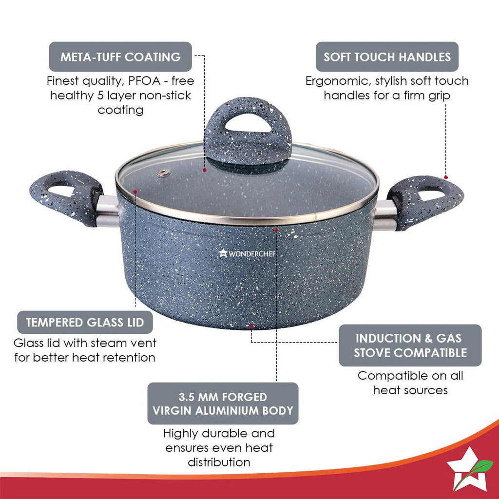 Wonderchef Granite Die-Cast Casserole Set 6 Pcs