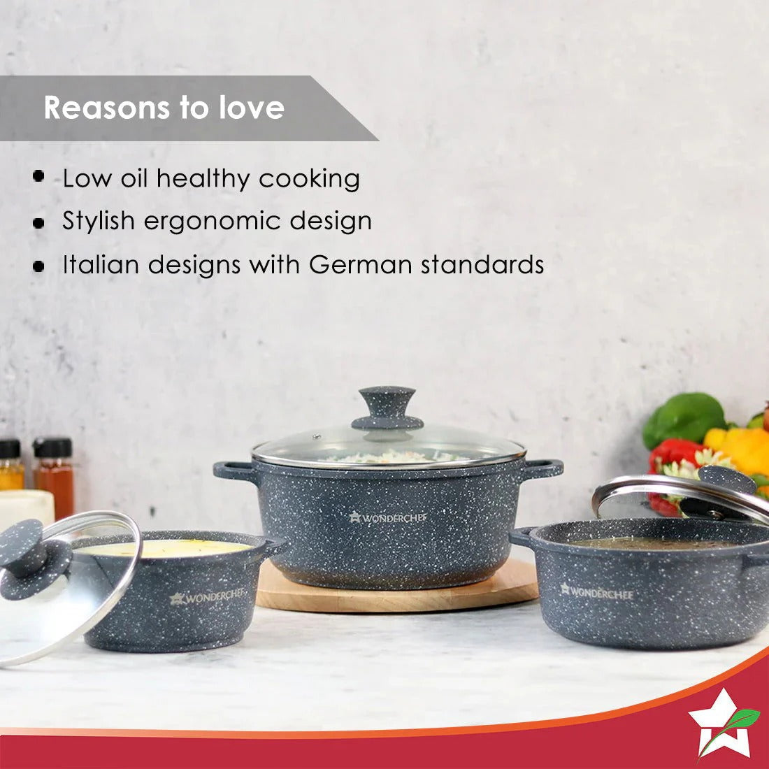 Wonderchef Granite Die-Cast Casserole Set 6 Pcs