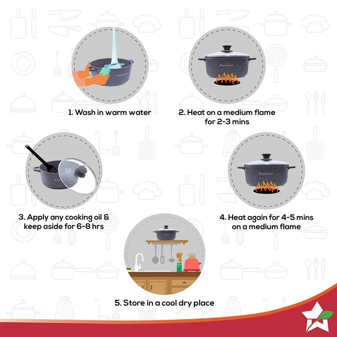Wonderchef Granite Die-Cast Casserole Set 6 Pcs