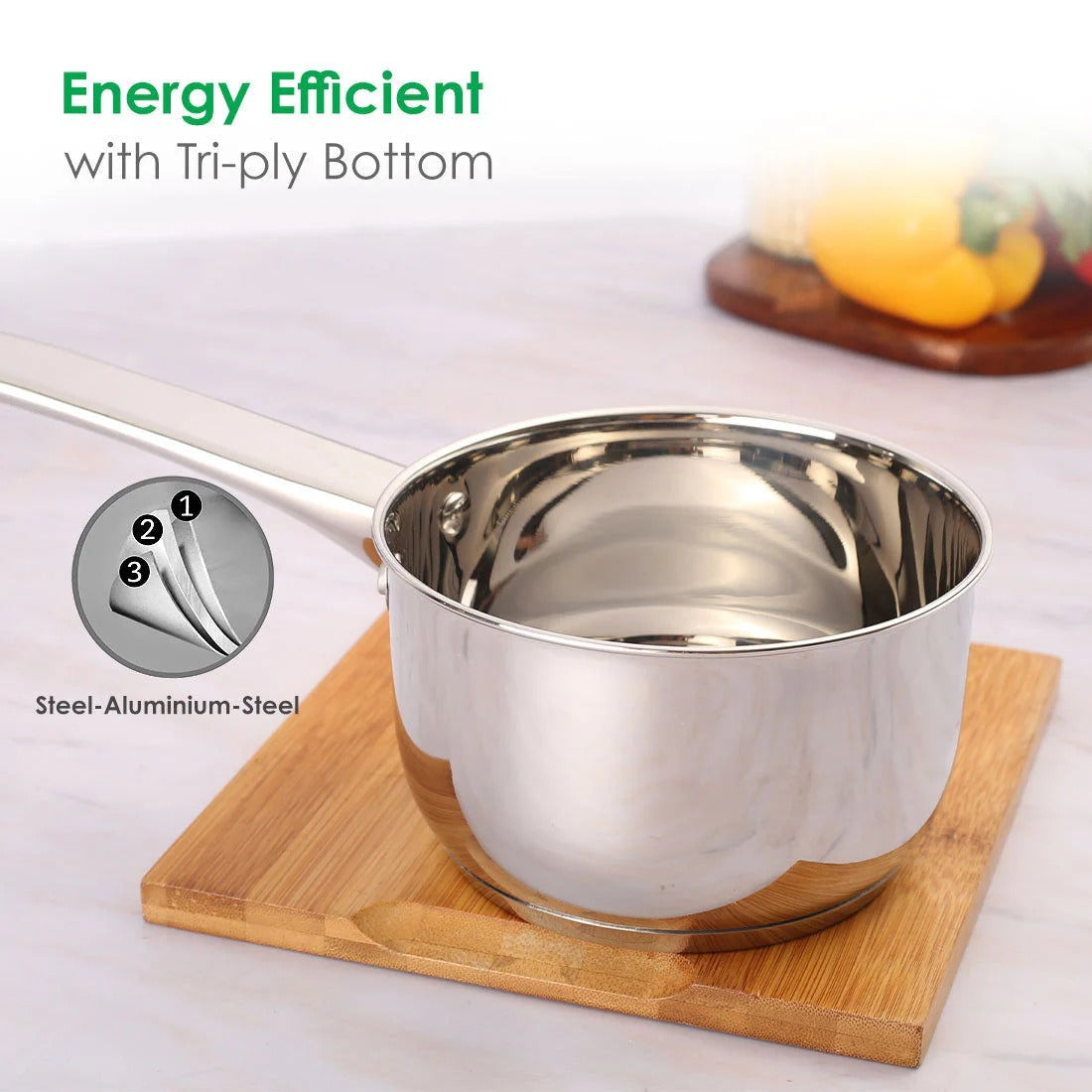 Wonderchef Venice Stainless Steel Sauce Pan 1.2L Tri-Ply