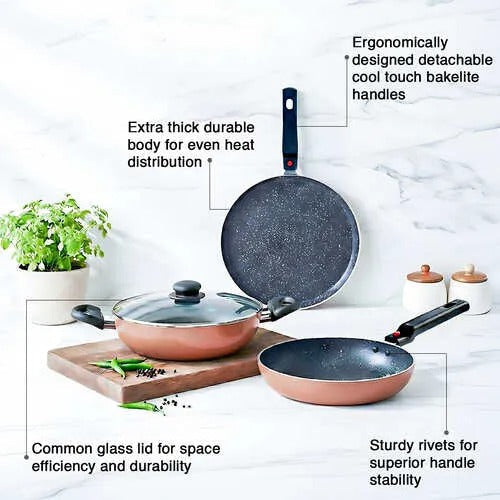 Prestige Festival Pack Induction Bottom Non-Stick Aluminium Cookware Set 3 Pcs