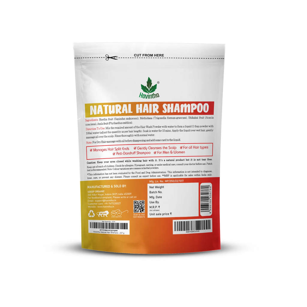 Havintha Amla Reetha Shikakai Powder Natural Hair Shampoo for Hair - 227 Grams