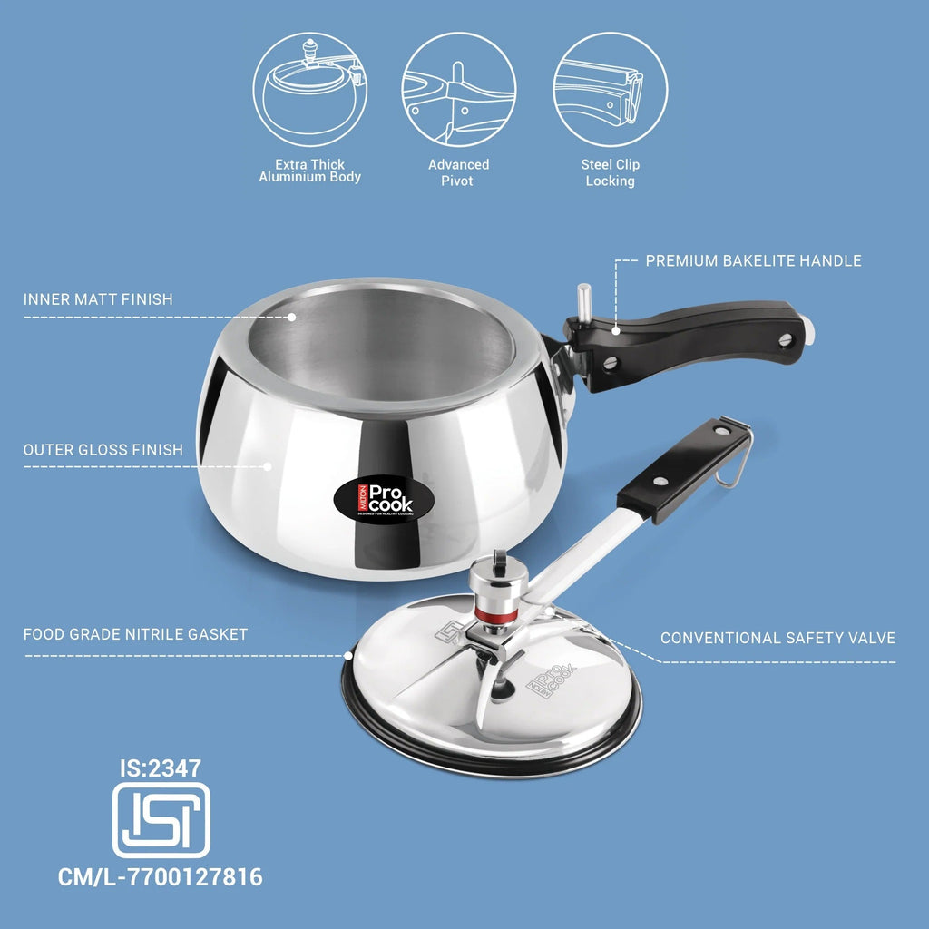 Milton ProCook Curve Aluminium Inner Lid Induction Pressure Cooker