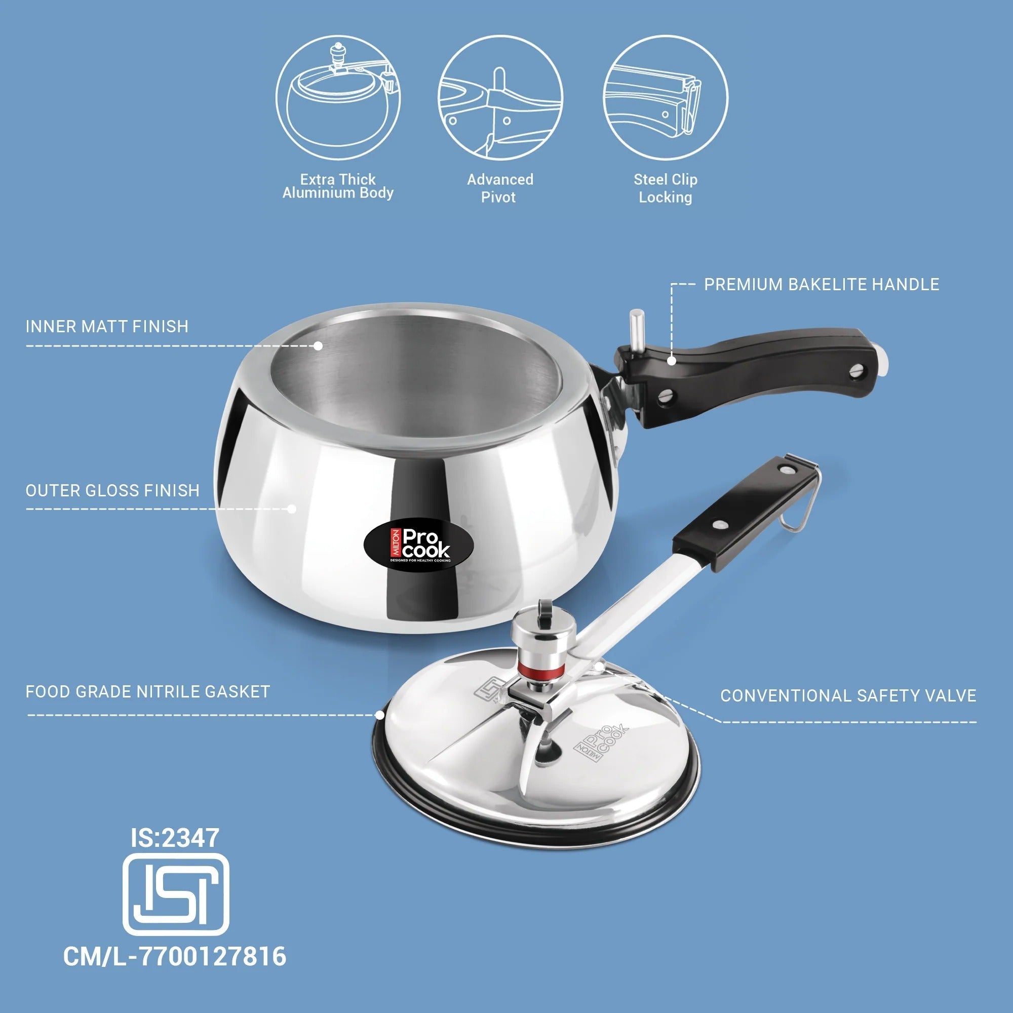 Milton ProCook Curve Aluminium Inner Lid Induction Pressure Cooker