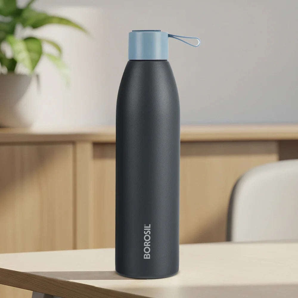 Borosil Duomate Vacuum Insulated Stainless Steel Bottle Black 750ml