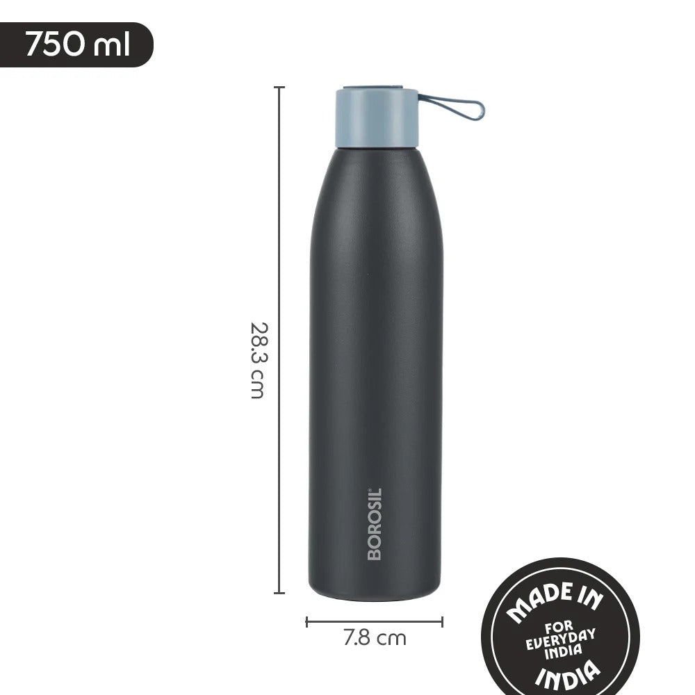 Borosil Duomate Vacuum Insulated Stainless Steel Bottle Black 750ml